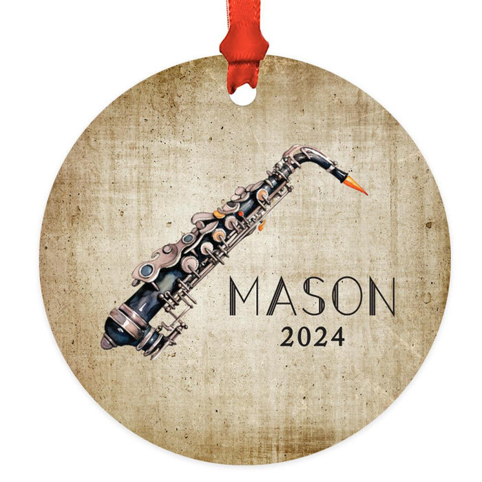 Set of 1 Custom Clarinet Metal Marching Band Ornament for Christmas Tree-Set of 1-Andaz Press-Vintage Clarinet-