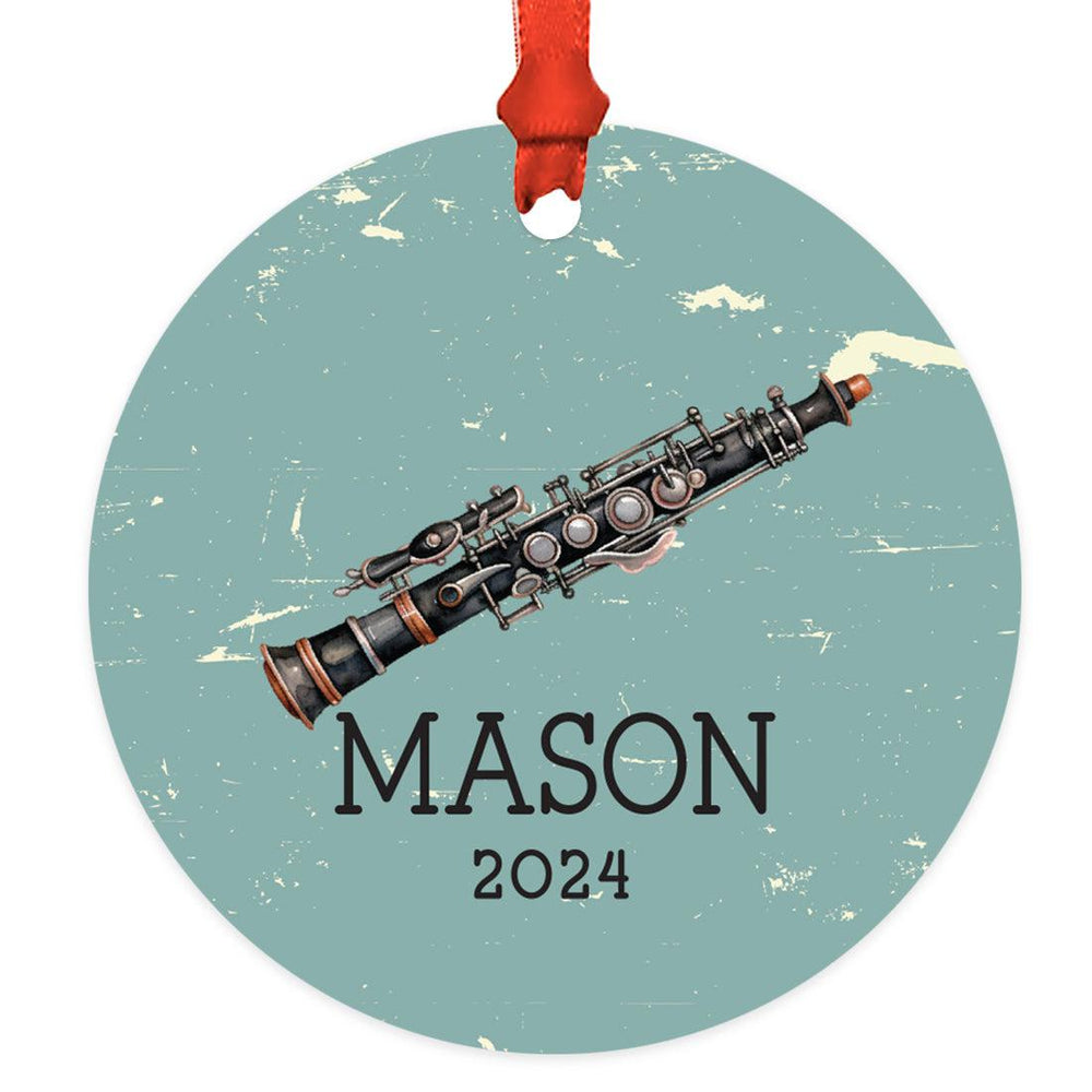 Set of 1 Custom Clarinet Metal Marching Band Ornament for Christmas Tree-Set of 1-Andaz Press-Vintage Clarinet with Teal-