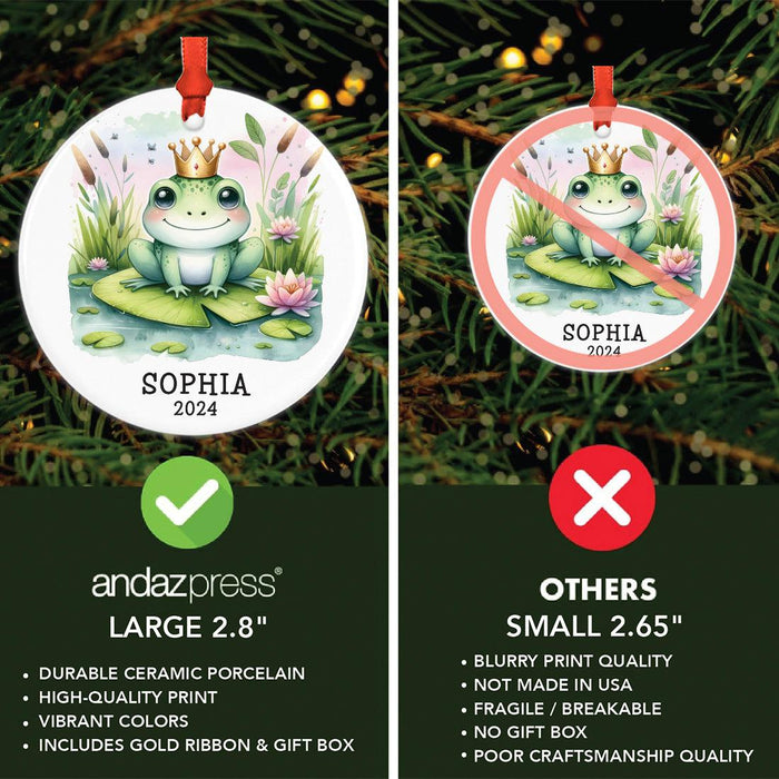 Set of 1 Custom Frog Ornament 20XX, Ceramic Princess Frog Christmas Tree Decor-Set of 1-Andaz Press-