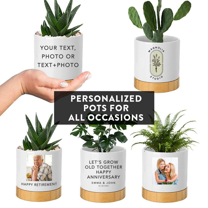 Set of 1 Custom Garden Pot with Photo & Text – Flower Pot with Drainage Hole for Gifts-Set of 1-Andaz Press-Fully Personalized Garden Pot-