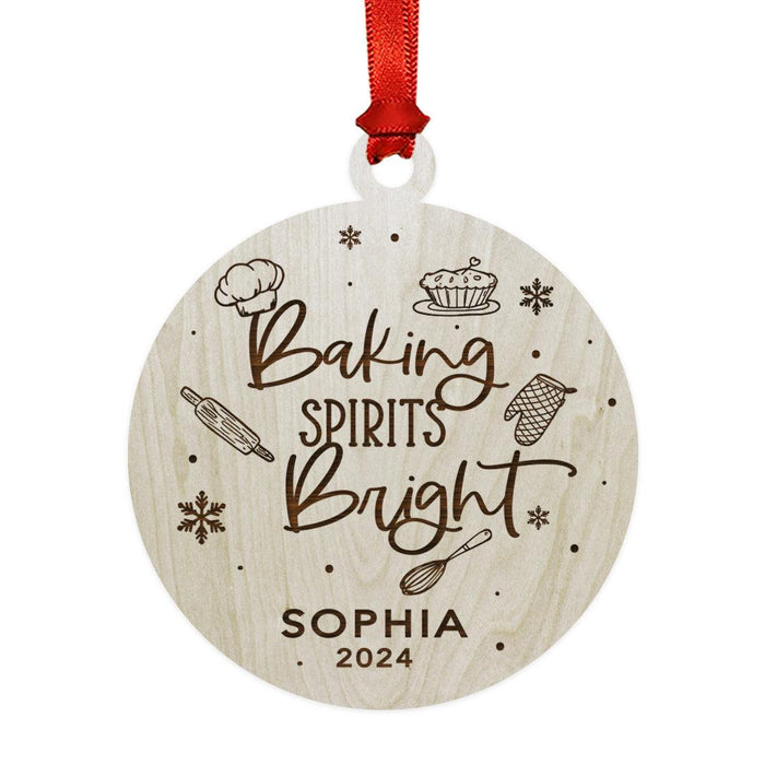 Set of 1 Custom Laser Engraved Wood Baking Ornament for Christmas Tree 20XX Gift for Bakers-Set of 1-Andaz Press-Laser Engraved Baking Spirits Bright-