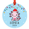 Set of 1 Custom Metal Axolotl Ornament for Kids – Cute Christmas Tree Decoration-Set of 1-Andaz Press-Axolotl with Santa Hat-