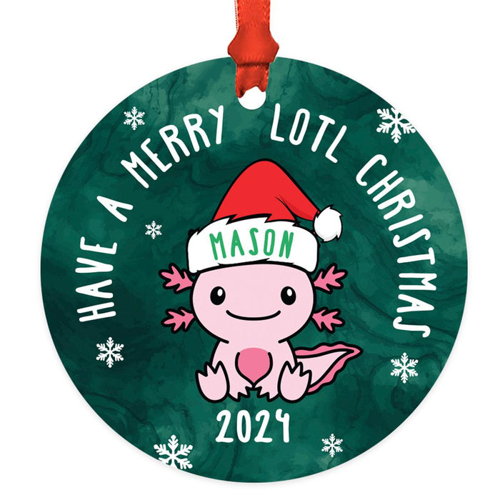 Set of 1 Custom Metal Axolotl Ornament for Kids – Cute Christmas Tree Decoration-Set of 1-Andaz Press-Have A Merry Lotl Christmas-