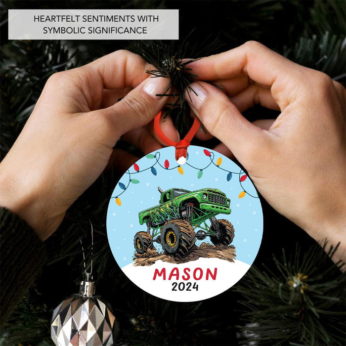 Set of 1 Custom Monster Truck Ornament 20XX Metal Christmas Tree Decoration for Kids-Set of 1-Andaz Press-Green Monster Truck-