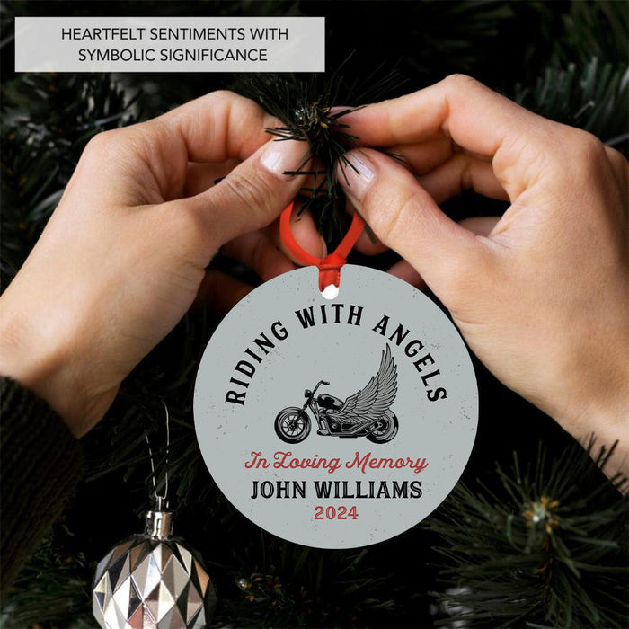 Set of 1 Custom Motorcycle Metal Ornament with Angel Wings Memorial for Christmas Tree-Set of 1-Andaz Press-Riding with Angels-