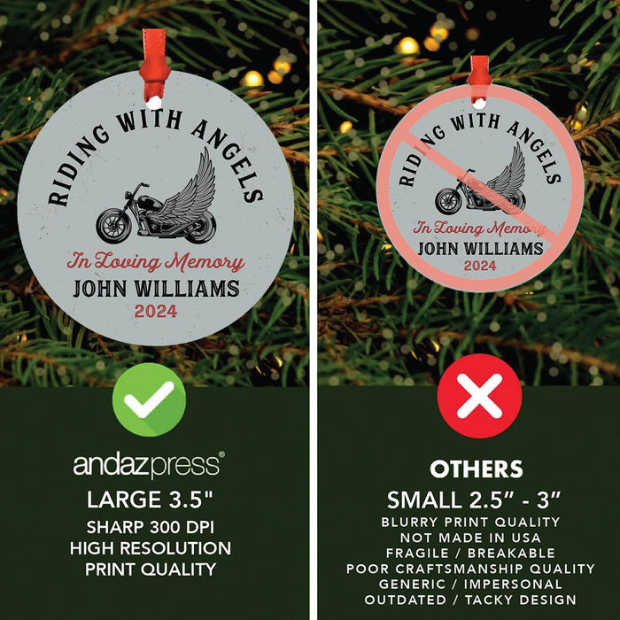 Set of 1 Custom Motorcycle Metal Ornament with Angel Wings Memorial for Christmas Tree-Set of 1-Andaz Press-Riding with Angels-