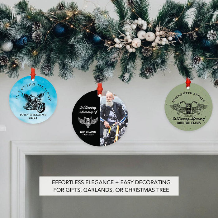 Set of 1 Custom Motorcycle Metal Ornament with Angel Wings Memorial for Christmas Tree-Set of 1-Andaz Press-Riding with Angels-