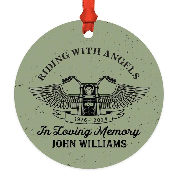 Set of 1 Custom Motorcycle Metal Ornament with Angel Wings Memorial for Christmas Tree-Set of 1-Andaz Press-Green Riding with Angels-