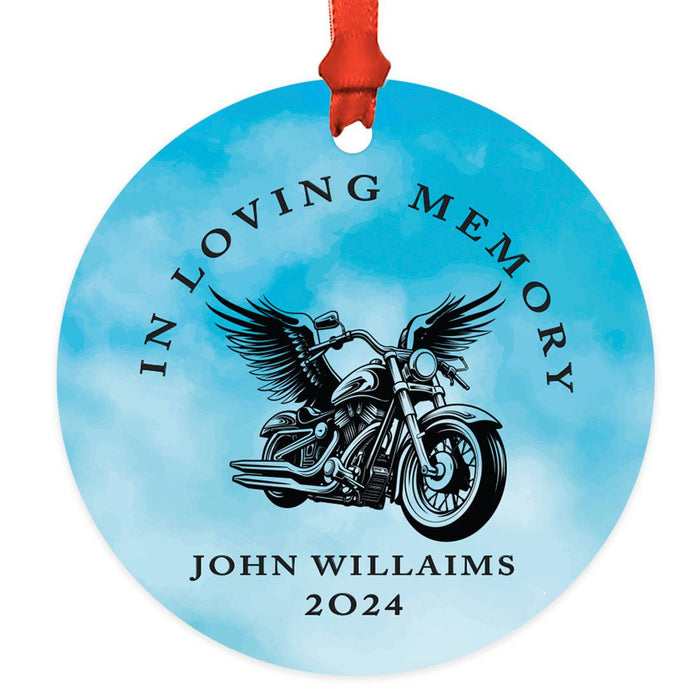 Set of 1 Custom Motorcycle Metal Ornament with Angel Wings Memorial for Christmas Tree-Set of 1-Andaz Press-In Loving Memory-