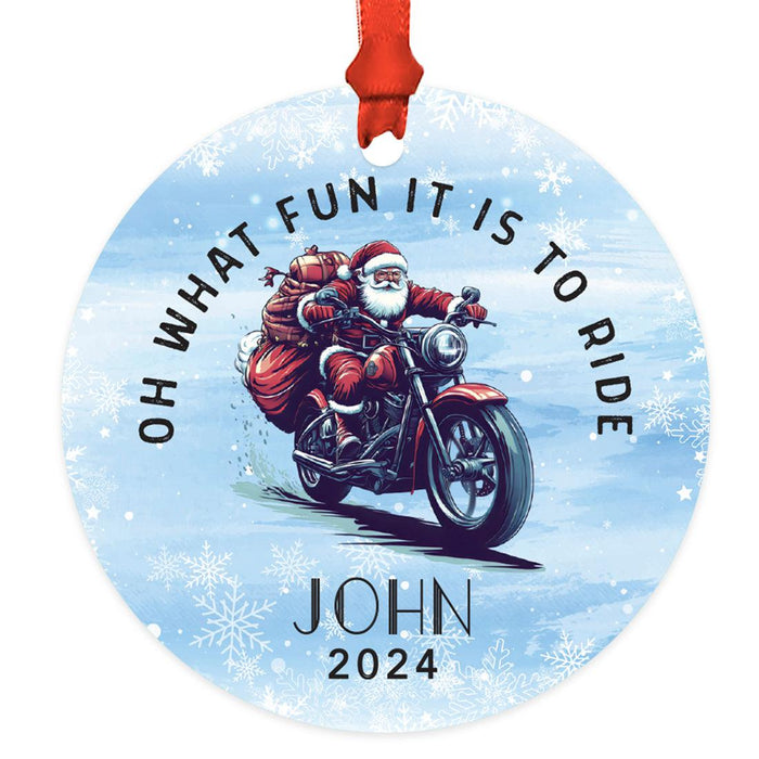 Set of 1 Custom Motorcycle Metal Ornament with Angel Wings Memorial for Christmas Tree-Set of 1-Andaz Press-Oh What Fun It Is To Ride-