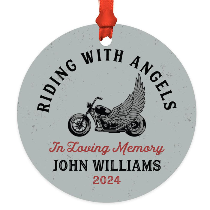 Set of 1 Custom Motorcycle Metal Ornament with Angel Wings Memorial for Christmas Tree-Set of 1-Andaz Press-Riding with Angels-