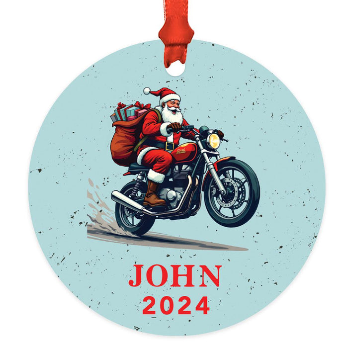 Set of 1 Custom Motorcycle Metal Ornament with Angel Wings Memorial for Christmas Tree-Set of 1-Andaz Press-Santa Riding Motorcycle-