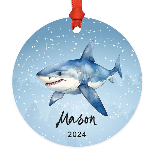 Set of 1 Custom Shark Metal Ornament 20XX, Christmas Ornament for Kids & Marine Life Lovers-Set of 1-Andaz Press-Blue Shark-