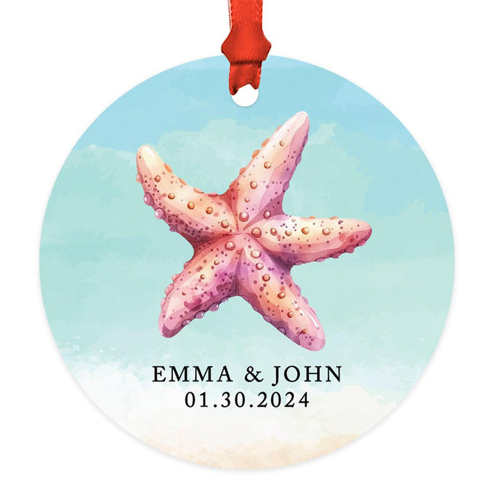 Set of 1 Custom Starfish Metal Ornament for Christmas Tree Includes Ribbon & Gift Bag-Set of 1-Andaz Press-Pink Starfish-