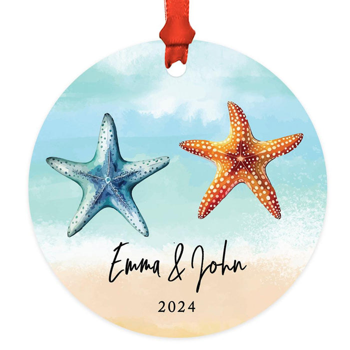 Set of 1 Custom Starfish Metal Ornament for Christmas Tree Includes Ribbon & Gift Bag-Set of 1-Andaz Press-Starfish Couple-