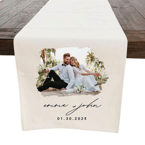 Set of 1 Custom Table Runner with Photo Text – Linen, Full Color for Wedding, Birthday, Baby Shower-Set of 1-Andaz Press-Fully Custom Table Runner-