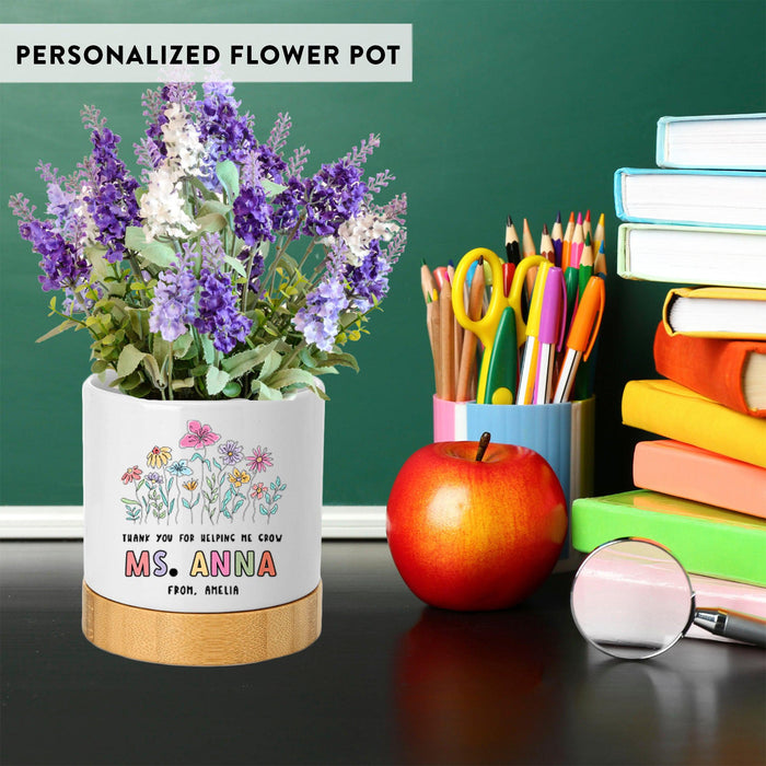 Set of 1 Custom Teacher Flower Pot with Drainage – Teacher Appreciation, Thank You Gift-Set of 1-andaz Press-Teacher Flower Pot-