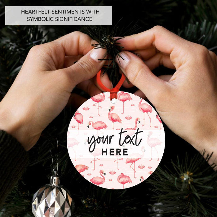 Set of 1 Custom Text Pink Flamingo Metal Ornament for Christmas Tree-Set of 1-Andaz Press-