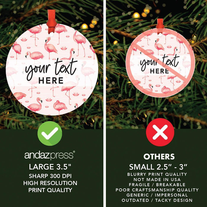 Set of 1 Custom Text Pink Flamingo Metal Ornament for Christmas Tree-Set of 1-Andaz Press-