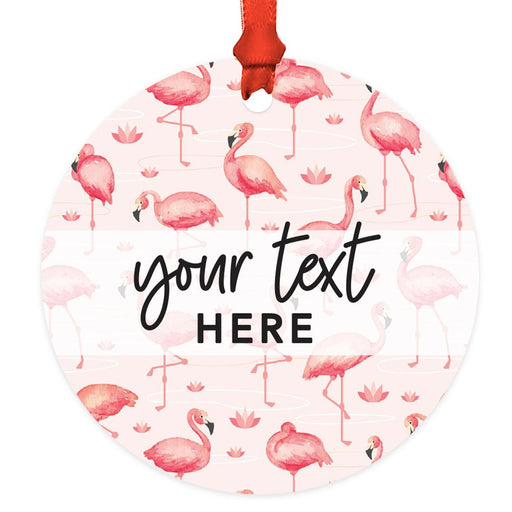 Set of 1 Custom Text Pink Flamingo Metal Ornament for Christmas Tree-Set of 1-Andaz Press-