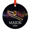 Set of 1 Custom Trombone Ornament with Colorful Music Notes, Metal Christmas Ornament for Tree-Set of 1-Andaz Press-