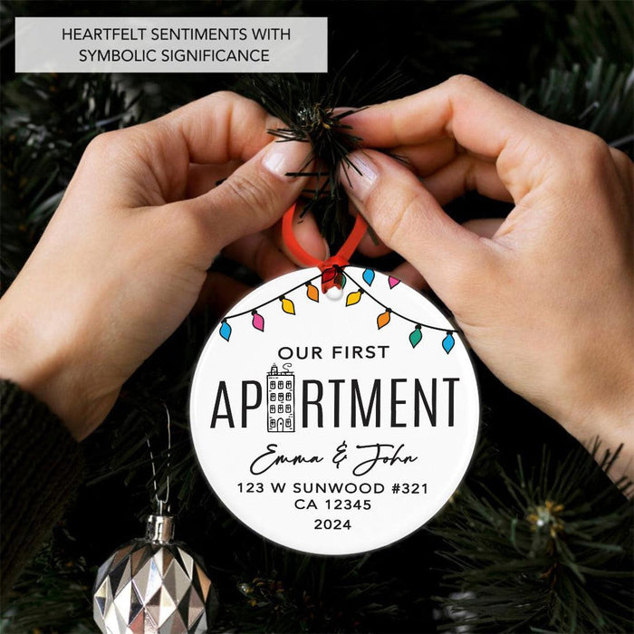 Set of 1 First Apartment Christmas Ornament 20XX, Ceramic My First Apartment Decor-Set of 1-Andaz Press-Modern Apartment Building-