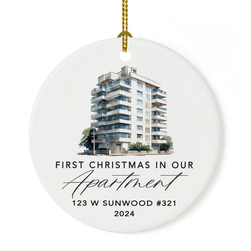 Set of 1 First Apartment Christmas Ornament 20XX, Ceramic My First Apartment Decor-Set of 1-Andaz Press-Modern Apartment Building-