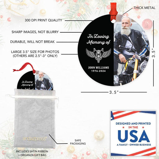 Set of 1 In Loving Memory Custom Photo Metal Motorcycle Ornament with Angel Wings for Christmas Tree-Set of 1-Andaz Press-