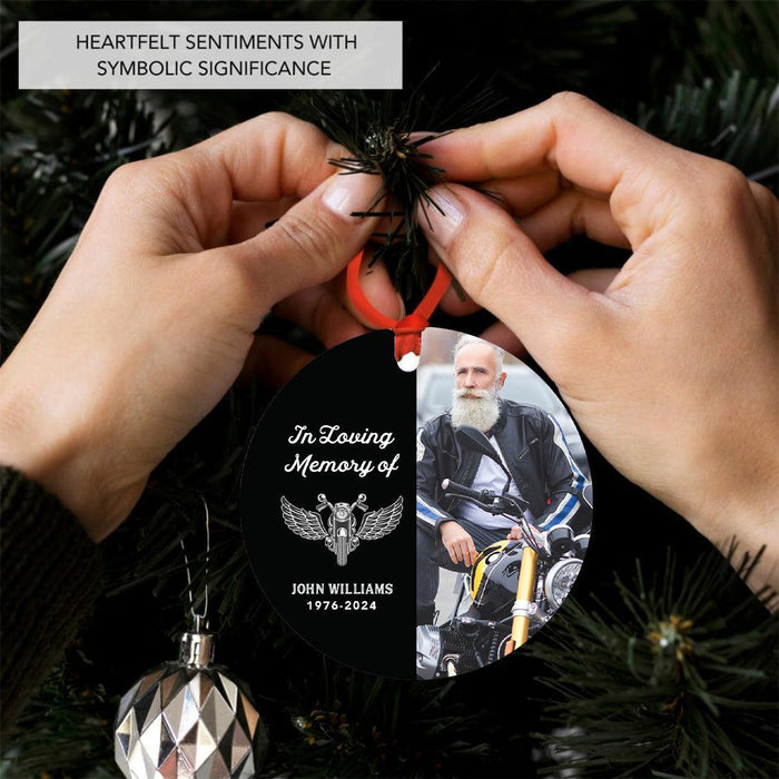 Set of 1 In Loving Memory Custom Photo Metal Motorcycle Ornament with Angel Wings for Christmas Tree-Set of 1-Andaz Press-