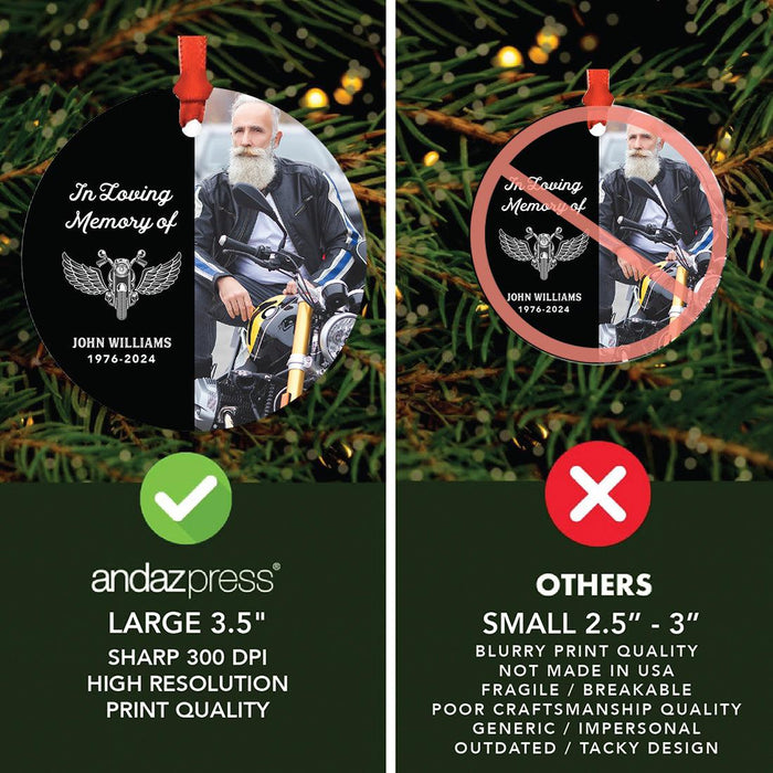 Set of 1 In Loving Memory Custom Photo Metal Motorcycle Ornament with Angel Wings for Christmas Tree-Set of 1-Andaz Press-