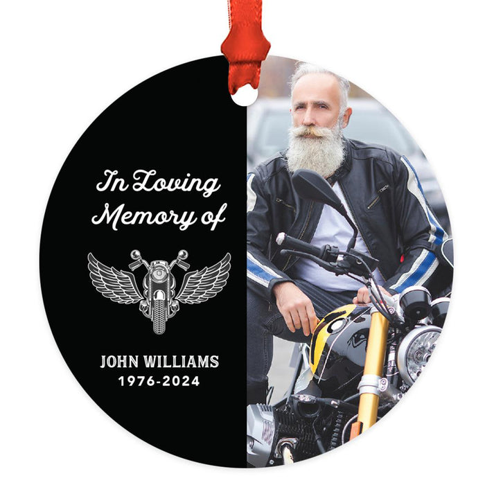 Set of 1 In Loving Memory Custom Photo Metal Motorcycle Ornament with Angel Wings for Christmas Tree-Set of 1-Andaz Press-