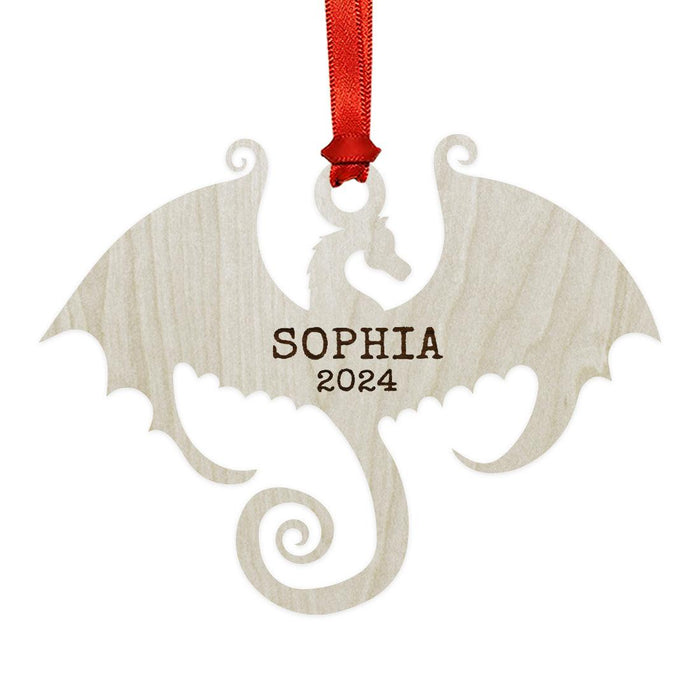 Set of 1 Laser Engraved Custom Christmas Dragon Ornament 20XX for Tree Unique Holiday Decor-Set of 1-Andaz Press-Laser Engraved Dragon Wings-