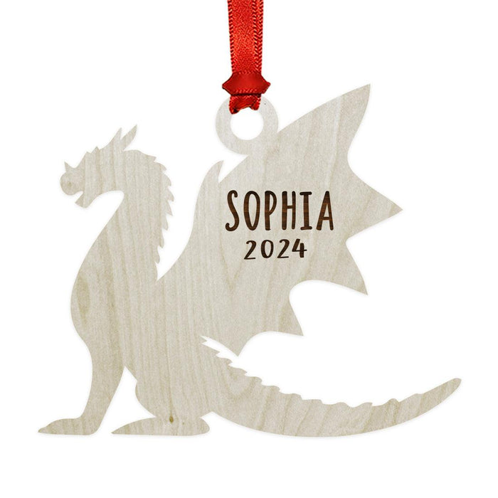 Set of 1 Laser Engraved Custom Christmas Dragon Ornament 20XX for Tree Unique Holiday Decor-Set of 1-Andaz Press-Laser Engraved Sitting Dragon-