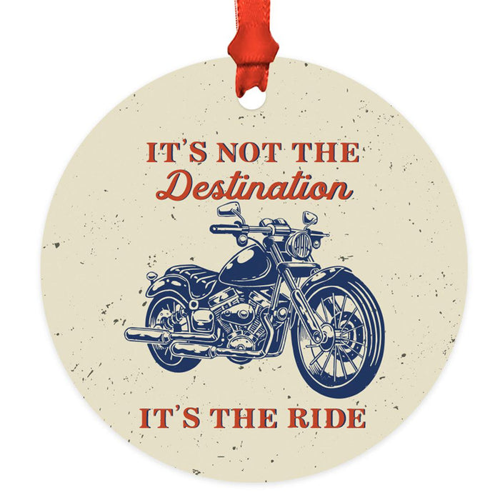 Set of 1 Motorcycle Metal Ornament with Handlebar for Christmas Tree Unique Holiday Decor-Set of 1-Andaz Press-It's Not The Destination It's The Ride-