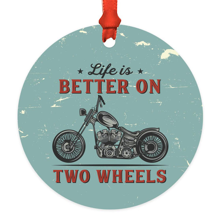 Set of 1 Motorcycle Metal Ornament with Handlebar for Christmas Tree Unique Holiday Decor-Set of 1-Andaz Press-Life Is Better On Two Wheels-