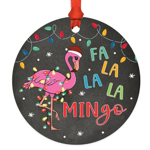 Set of 1 Pink Flamingo Metal Ornament Fa La La La Mingo for Christmas Tree-Set of 1-Andaz Press-