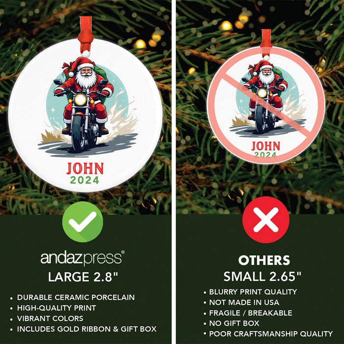 Set of 1 Santa Riding Motorcycle Ceramic Custom Ornament for Christmas Tree-Set of 1-Andaz Press-