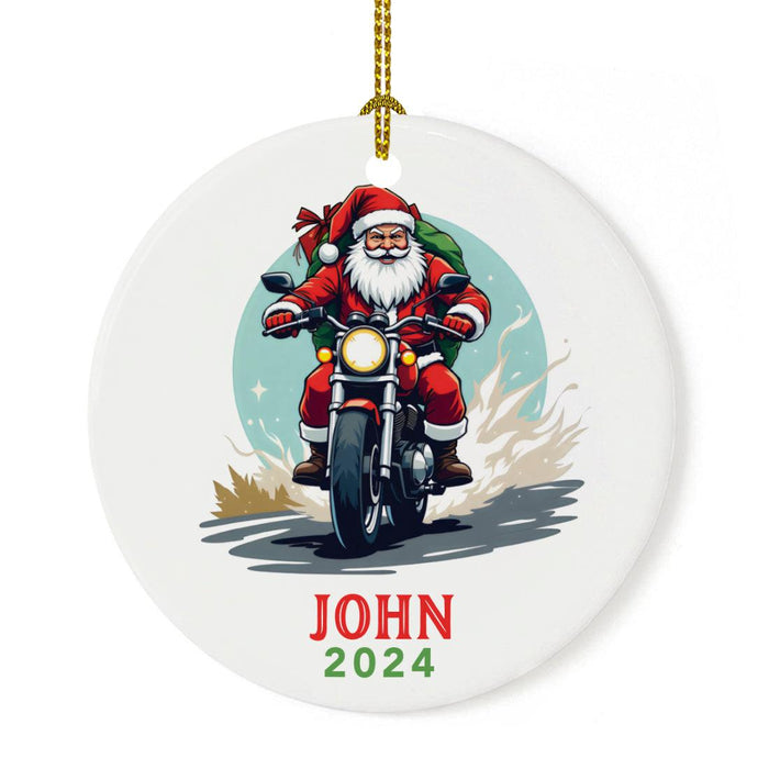 Set of 1 Santa Riding Motorcycle Ceramic Custom Ornament for Christmas Tree-Set of 1-Andaz Press-