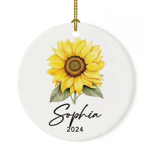 Set of 1 Sunflower Ceramic Ornament for Christmas Tree, Custom Name Gift for Loved Ones-Set of 1-Andaz Press-Sunflower-