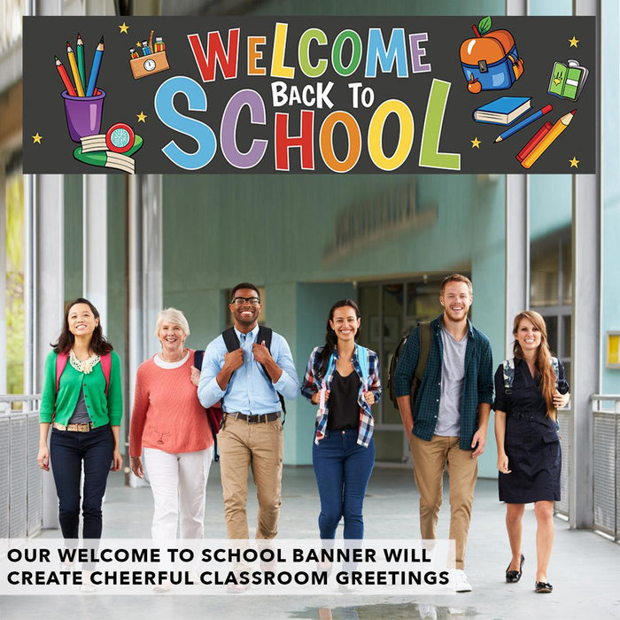 Set of 1 Welcome Back to School Banner | Classroom Door & First Day Decorations, Horizontal Backdrop Sign-Set of 1-Andaz Press-Horizontal Colorful-