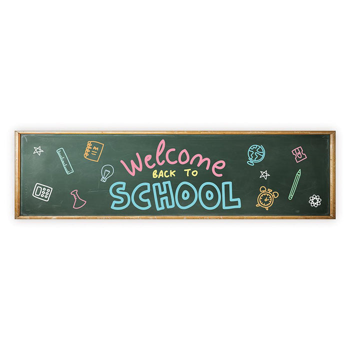 Set of 1 Welcome Back to School Banner | Classroom Door & First Day Decorations, Horizontal Backdrop Sign-Set of 1-Andaz Press-Horizontal Chalkboard-