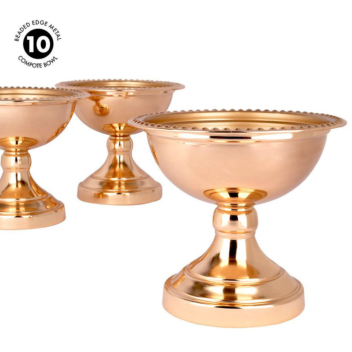 Set of 10 Metal Compote Bowl, Beaded Edge Decorative Bowl for Table Centerpiece-Set of 10-Koyal Wholesale-Copper-