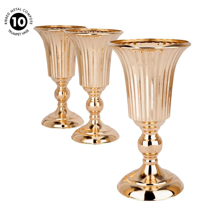 Set of 10 Ribbed Metal Compote Trumpet Vase-Set of 1-Koyal Wholesale-Copper-