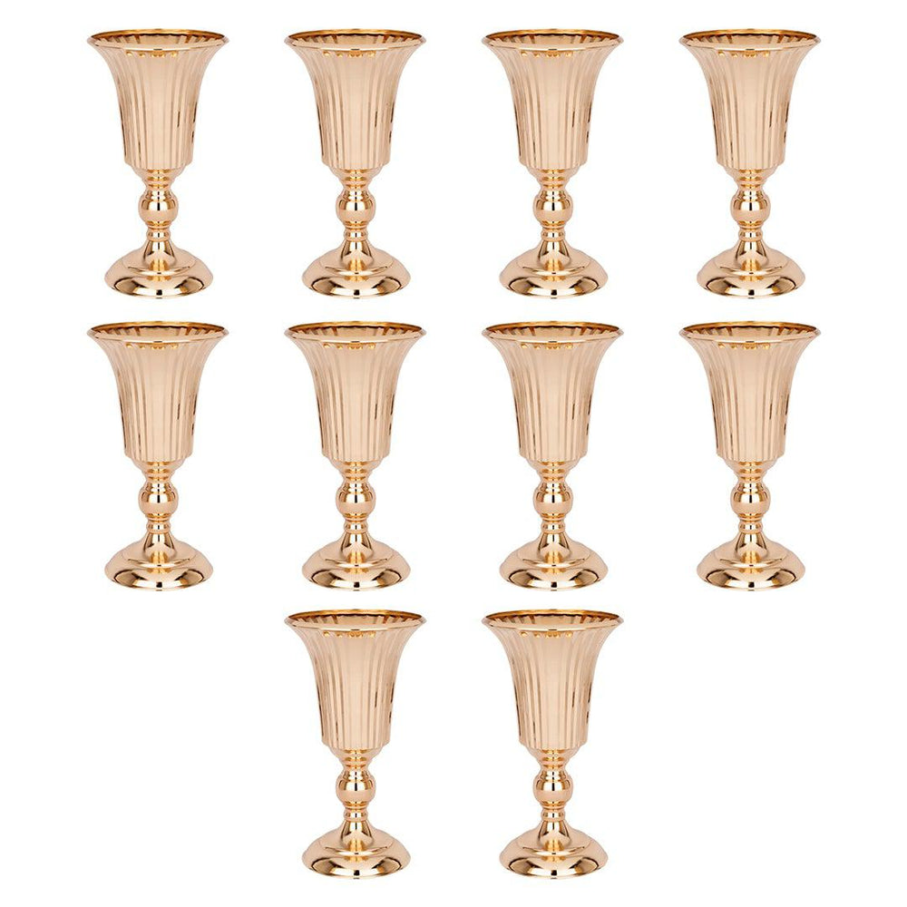 Set of 10 Ribbed Metal Compote Trumpet Vase-Set of 1-Koyal Wholesale-Copper-