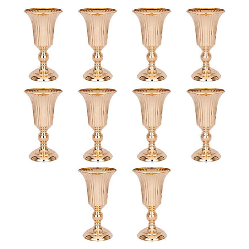 Set of 10 Ribbed Metal Compote Trumpet Vase-Set of 1-Koyal Wholesale-Copper-