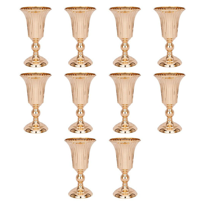 Set of 10 Ribbed Metal Compote Trumpet Vase-Set of 1-Koyal Wholesale-Copper-