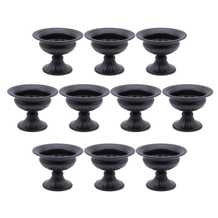 Set of 10 Ribbed Pedestal Decorative Bowl, Compote Centerpiece Vase-Set of 10-Koyal Wholesale-Black-