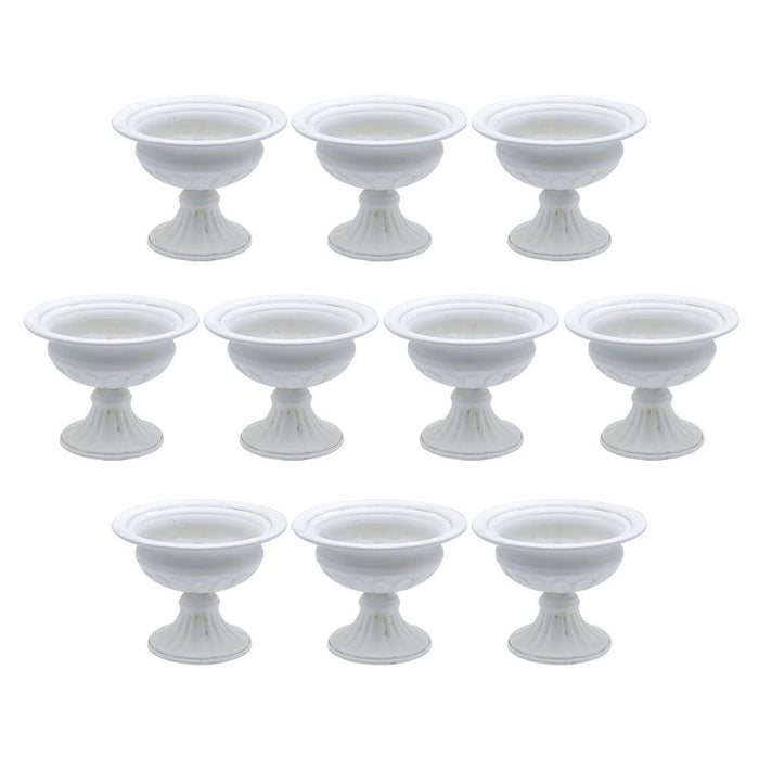 Set of 10 Ribbed Pedestal Decorative Bowl, Compote Centerpiece Vase-Set of 10-Koyal Wholesale-White-