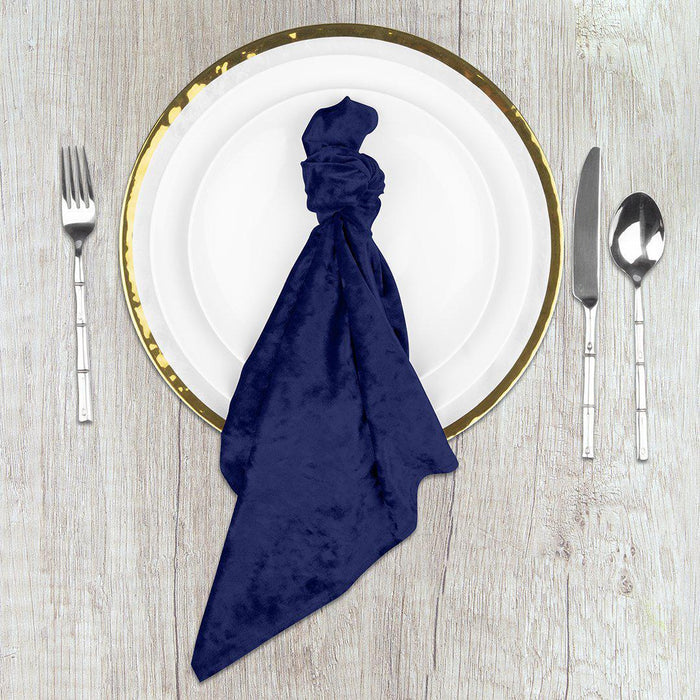 Set of 10 Velvet Napkins For Wedding Table Decorations, Reception Table Settings, Home Décor, High-Quality Catering Linens-Set of 10-Koyal Wholesale-Navy Blue-