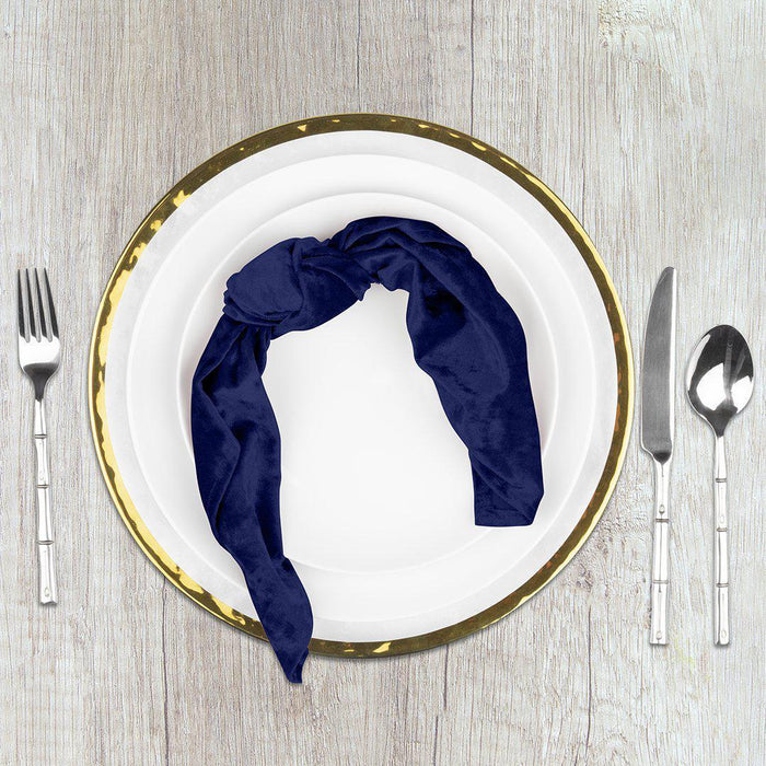 Set of 10 Velvet Napkins For Wedding Table Decorations, Reception Table Settings, Home Décor, High-Quality Catering Linens-Set of 10-Koyal Wholesale-Navy Blue-